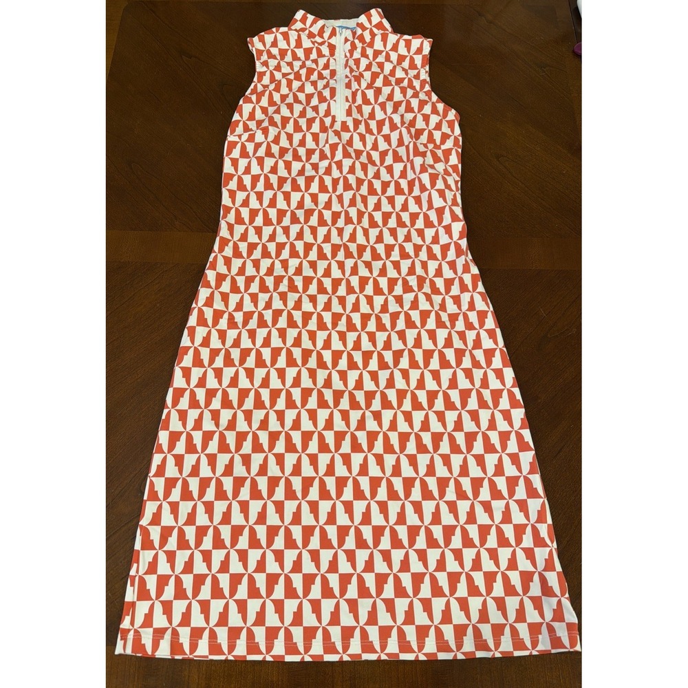 J. MCLAUGHLIN XS CORAL RED / WHITE Catalina  SLEEVLESS DRESS ZIPPER NECKLINE